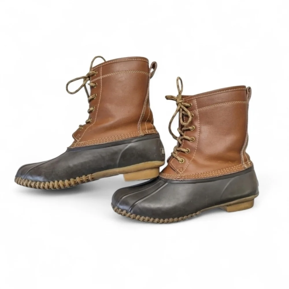 Khombu Letty Leather and Rubber Duck Boots in Brown and Tan Size 7